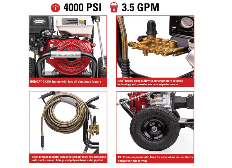 Honda GX270 engine and AAA triplex pump components