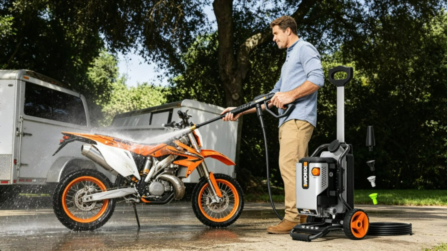 Worx WG606 2090 PSI electric pressure washer on driveway