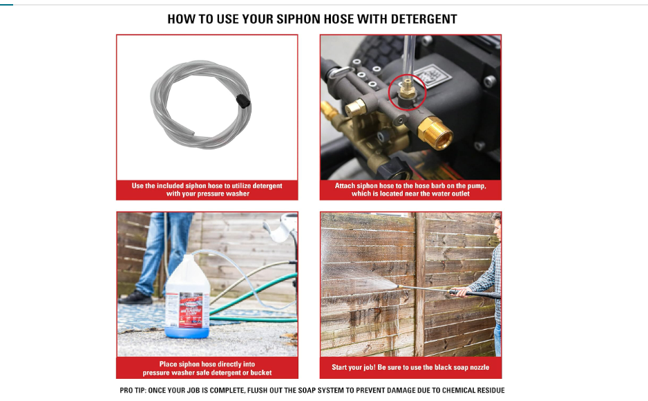 How to use the siphon hose with detergent on Simpson PS60869