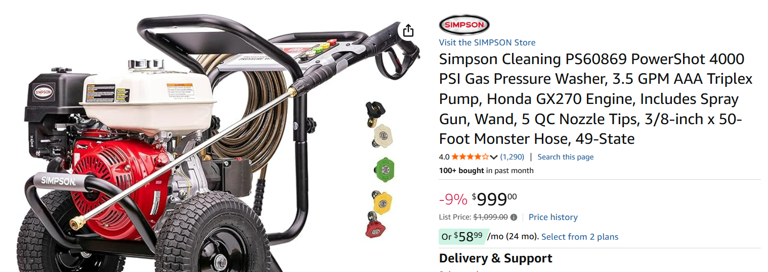 Man using Simpson PS60869 to clean farm tractor