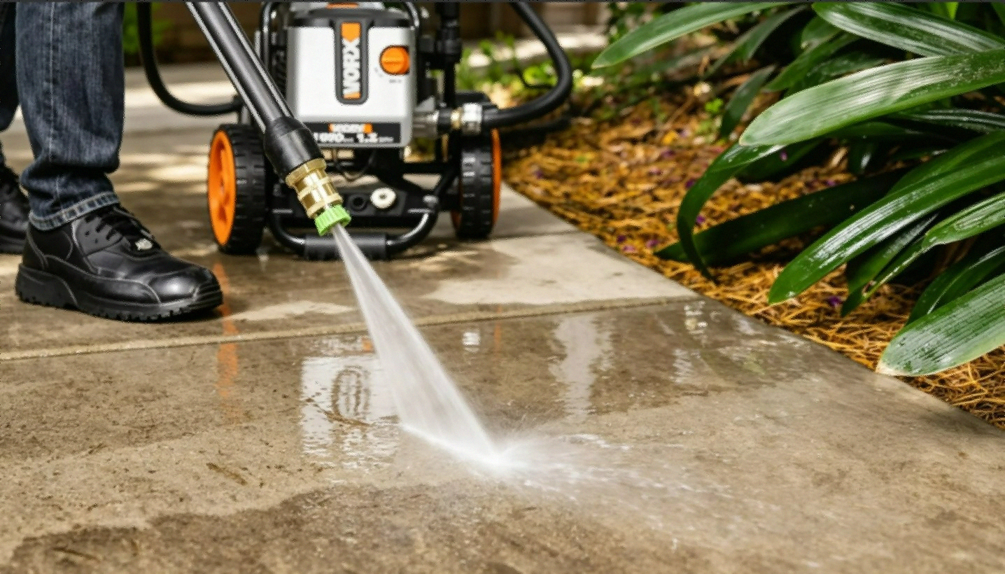 Worx WG606 2090 PSI electric pressure washer on driveway