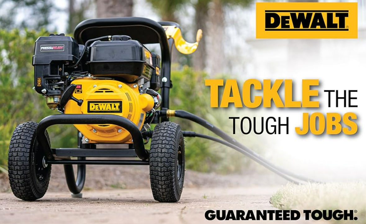 DeWalt DXPW3400PRNB-S PressuReady gas pressure washer in action outdoors