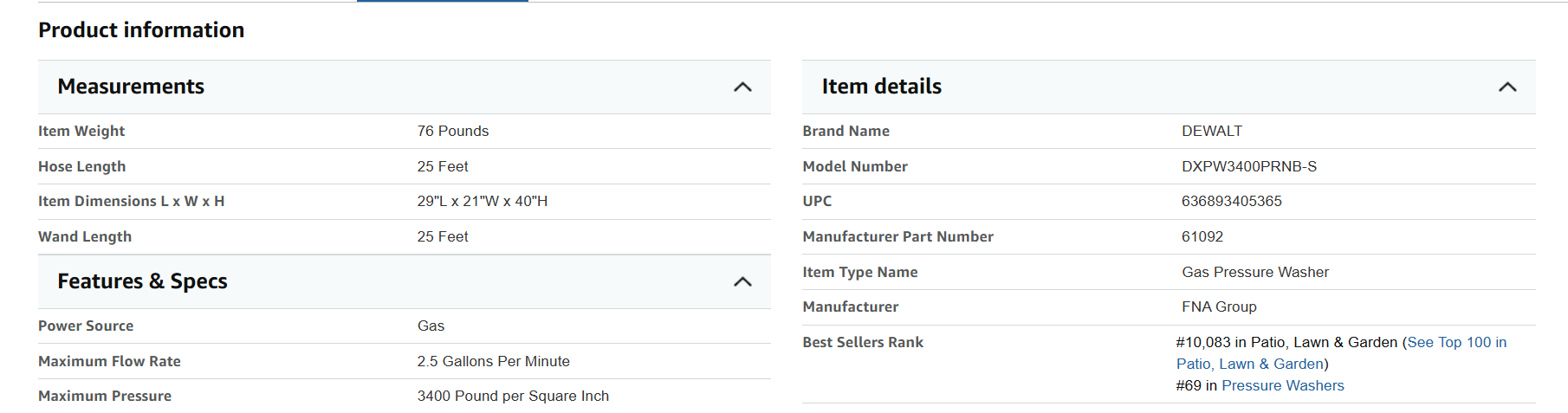 5-star Amazon customer reviews of DeWalt DXPW3400PRNB-S showing positive feedback