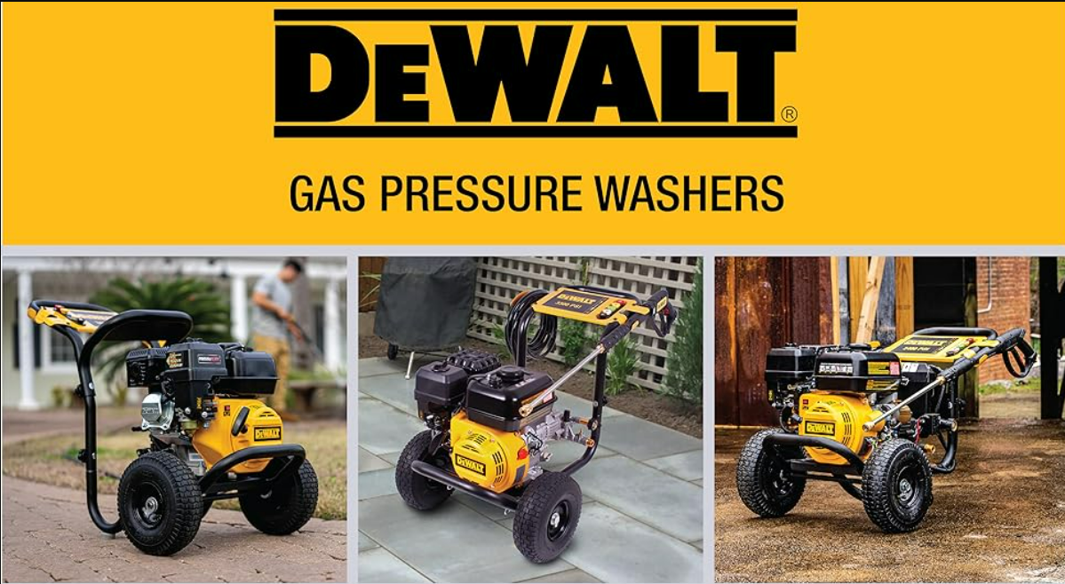 DeWalt 3400 PSI gas pressure washer lineup showing multiple models