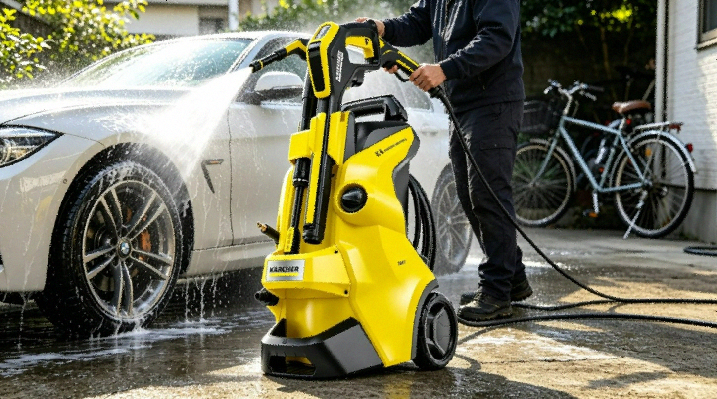 Karcher K4 Power Control 1900 PSI electric pressure washer in use cleaning car