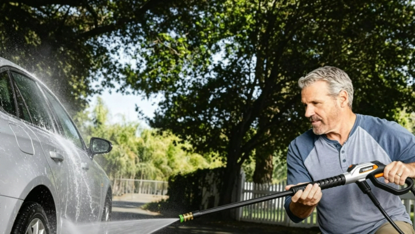 Worx WG606 2090 PSI electric pressure washer on driveway